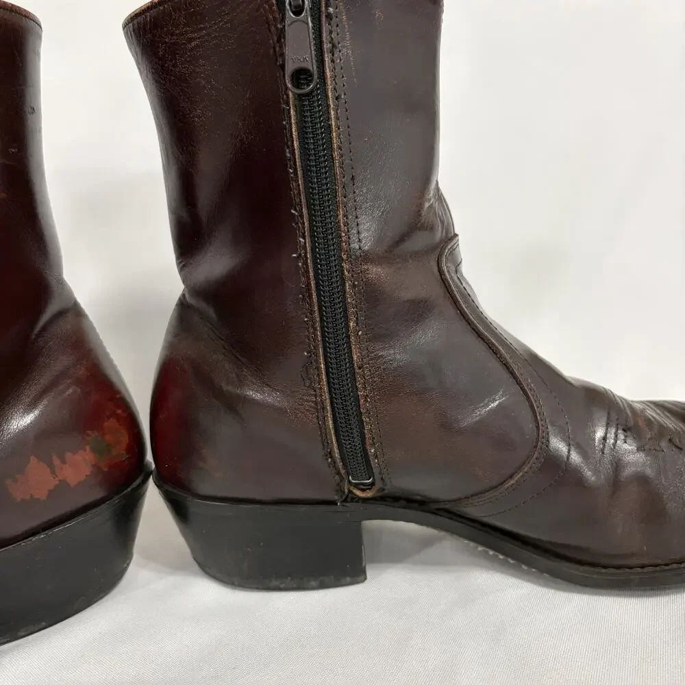 Vintage Wonder Walkers Mens 9.5 D Leather Western Boots USA Side Zip Oxblood
